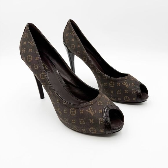 Louis Vuitton LV Monogram Brown Peep Toe Pumps Heels EU 41 US 11 - Picture 2 of 11